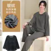 Conjunto de Pijama de Terciopelo Alemán para Mujer Otoño e Invierno con Almohadillas en el Pecho, Más Grueso, Forrado de Felpa, Tallas Grandes, Corte Holgado para Mujeres de Tallas Grandes, Se Puede Usar Afuera, Conjunto para Estar en Casa