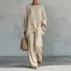 Outono de 2026 Moda Europeia e Americana Transfronteiriça Roupas Femininas Novo Conjunto Elegante de Blusa e Calça Longa Solta de Cor Sólida