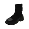 Botas Curtas de Salto Bloco com Solado Grosso para Mulheres, Novas Botas Slim de Outono e Inverno, Botas Martin Moda Europeia Estilo Britânico que Aumentam a Altura