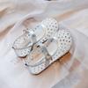 Sandalias de Verano Estilo Princesa para Niñas con Pedrería, Zapatos Huecos de Princesa con Pedrería Completa para Niños Mayores, Zapatos de Boca Baja Individuales para Uso en Exteriores