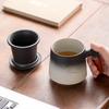 Taza de cerámica de gran capacidad para el hogar, taza de té sencilla con separación de té, taza de oficina ligera de lujo de alta gama con tapa, taza de agua