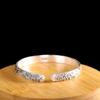 Pulseira de Prata Pura 999 Azul Queimado Gravada com Nuvem e Flor, Pulseira de Prata Simples Retrô Personalizada para Mulheres