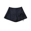 Saia Feminina Plissada com Laço Decorativo, Estilo Americano Preppy, Moderna, Estampa de Bolinhas Polares, Cadarço