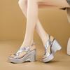 Sandalias de Cuña Peep Toe de Cuero Genuino para Mujer 2025 Verano Nuevas Impermeables Plataforma Punta Abierta Correas Cruzadas Doradas Plateadas Sandalias Romanas