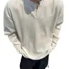 Sudadera con cuello en V texturizada para hombre, primavera y otoño, estilo American cleanfit, camiseta holgada de manga larga, negra