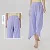 Calça de Yoga Cintura Alta com Controle de Barriga para Mulheres com Barra Dividida, Calça Cropped de Perna Reta, Calça Esportiva Solta e Respirável para Pilates Fitness