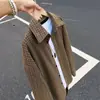 Camisa xadrez pied-de-poule azul escuro masculina outono retrô texturizada xadrez casual camisa externa cardigã jaqueta lapela