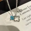Popular Collar con Colgante de Trébol de Cuatro Hojas Paraíba Desmontable de Plata de Ley S925 de Xiaohongshu Cadena de Clavícula de Alta Gama para Mujeres