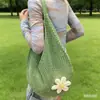Bolso de Hombro Tejido Hueco de Verano para Mujer 2025 Nuevo Estilo Bolso de Punto con Flor de Hilo Gran Capacidad Bolso Tote