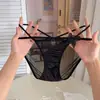 Ropa Interior Femenina de Satén Francés Pure Desire Transparente Transpirable Sexy Tentación Corte de Cintura Baja Calado Bordado de Mariposa Tanga
