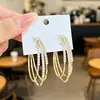 Nuevos y elegantes aretes circulares de tres capas para mujer, modernos y versátiles, con tres capas de incrustaciones de diamantes, aretes de alta gama