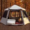Tienda inflable personalizada para camping al aire libre transfronteriza, tienda hexagonal a prueba de mosquitos, protección solar y contra la lluvia para exteriores, tienda portátil automática