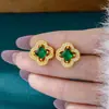 Pendientes y Anillos de Borla de Trébol de Cuatro Hojas Tachonados de Diamantes Inspirados en el Diseño Transfronterizo para Mujeres, Collares de Flor de Oro de Arena Vietnamita, Venta al por Mayor de Joyería