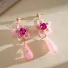 Pendientes Largos de Resina con Flor Incrustada de Diamantes Estilo Vacaciones Europeas y Americanas Pendientes Personalizados de Nicho de Gama Alta Transfronterizos para Mujer