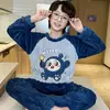 Pijama Infantil Niñas Franela Otoño e Invierno Coral Fleece Engrosado Calidez Niños Medianos y Grandes Ropa de Casa Traje con Capucha de Dibujos Animados