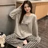 Pijama Nuevo para Mujer 2026, Algodón Puro, Manga Larga y Pantalón Largo para Primavera y Otoño, Ropa de Casa, Set Casual con Dibujos Animados Lindos para Primavera y Otoño