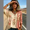 Camisa informal de estilo casual para mujer impresa en 3D, camiseta de punto cruzada para mujer, holgada, cuello en V, tres botones, manga media, jersey