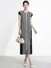 Vestido Estilo Miyake para Mujer, Verano, Gama Alta, Holgado, Adelgazante, Rayado, Casual, Versátil, Texturizado, Estilo Maduro, Falda de Longitud Media