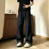 Pantalones casuales de verano para hombre, de seda de hielo, transpirables, de secado rápido, con estampado de cuadros azul marino y retazos, de pierna recta retro, ligeramente acampanados