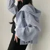 Corea del Sur Chic Moda Elegante de Principios de Primavera Raya Vertical Color de Contraste con Capucha Hebilla Holgado Casual Versátil Abrigo Corto para Mujer