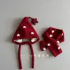 Gorro de Lana Flocado Rojo para Niños y Niñas, Gorro de Punto de Invierno con Protección para las Orejas, Set de Bufanda, Gorro Cálido y Lindo para Bebé