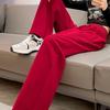 Pantalones casuales versátiles de pierna ancha y cintura alta de color sólido para mujer 2025 Versión coreana Otoño e invierno Nuevo pantalón de chándal grueso de pierna recta con forro polar