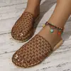 Comercio electrónico transfronterizo, talla grande, nueva colección de verano 2026: Sandalias planas de tiras con diseño de malla calada, sandalias de playa para mujer de punta redonda