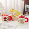 Taza de Gato de Dibujos Animados Taza de Cerámica Taza para Pareja Taza para Agua Caja de Regalo Cerámica con Tapa Alto Valor de Color Taza de Café para Oficina