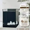 Acuario de Cristal Pequeño Ultra Transparente para Escritorio con Luces, Regalo de Cumpleaños Creativo, Tanque Cuadrado Pequeño