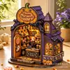 Enfeites de Casa Miniatura de Natal Halloween Madeira DIY Montagem Manual Atmosfera de Festival Decoração de Mesa