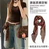 Pañuelo de Seda Retro Marrón de Lunares Estilo Francés para Mujer, Pañuelo Largo Fino para el Cuello con Cinta, Accesorio para el Cuello, Accesorio para Pantalones, Cinturón