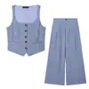 Fabricante transfronterizo de ropa para mujer al por mayor 2026 Moda europea y americana casual de lino a rayas ajustado conjunto de chaleco + pantalones