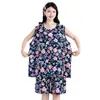 Conjunto de Pijama de Dos Piezas de Algodón y Seda de Verano para Mujer, Chaleco sin Mangas de Cuello Redondo, Conjunto de Algodón Artificial de Tallas Grandes