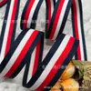 Poliéster Teñido en Hilo Seda de Pescado Patrón Espiga Rojo y Blanco Azul Marino Accesorios para Ropa Cinturón Decorativo Cinta para Cuello Trasero DIY