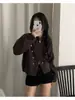 Cárdigan suéter de punto de manga larga con cuello alto grueso versátil estilo coreano, chaqueta casual versátil para mujer