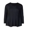 Miyake Top 2026 Primavera/Verano Nuevo Cuello Redondo Manga Tres Cuartos Color Sólido Holgado Nicho Cuello Redondo Plisado Suéter Camiseta para Mujer
