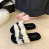 Chinelos de Estação Europeia com Pelo Plano para Mulheres 2026 Outono/Inverno Nova Moda Fivela de Cinto Mais Veludo Outdoor Abertos na Ponta de Uma Tira