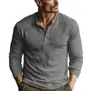 Camiseta Casual de Cuello Redondo para Hombre Crazy Muscle Camisa Henley para Hombre Ajustada de Color Sólido Manga Larga Ropa Interior Top para Hombre Transfronterizo