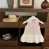 Saia Bufante de Verão para Meninas Novo Vestido Fofo Infantil Colete Vestido Doce de Flor Bebê Roupa Infantil