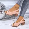 Sandalias de Talla Grande para Mujer de Comercio Exterior Europeo y Americano Otoño 2026 Nuevo Lanzamiento Color Sólido Punta Abierta Tacón Grueso Correa Única Sandalias de Tacón Alto