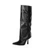 Botas largas de tubo alto para mujer estilo europeo y americano con punta fina, tacón de aguja, estampado de cocodrilo y piedra, caña ancha, corte recto, botas adelgazantes
