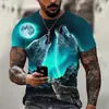 Série de Impressão 3D Beleza Realista e Lobo Nova Chegada Verão 2024 Tops e Camisetas Masculinas Soltos Versáteis para o Dia a Dia