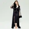 DZ Guiruo Camisón de Satén y Encaje Sexy Sin Espalda con Copas y Botones de Perla, Conjunto de Bata Sexy con Abertura C7286