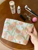 Bolsa Cosmética Grande de Tulipán Moldeado Dorado Bolsa de Lavado para Cuidado de la Piel Bolsa Interior Bolso de Mano Portátil Bolsa de Almacenamiento