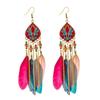 Pendientes de Plumas Bohemios Transfronterizos, Accesorios Personalizados de Estilo Étnico Retro, Pendientes Largos con Borlas en Forma de Diamante Tallado