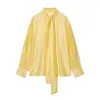 Roupas Femininas Transfronteiriças Verão 2026 Moda Europeia e Americana Textura de Cetim de Seda Solta Gola Cachecol Camisa Decorativa Atacado de Alto Padrão