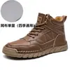 Botas de Cuero Cosidas a Mano de Venta Caliente Transfronteriza en Amazon para Hombre, Forradas de Felpa, Cálidas, Botas Martin Casuales de Caña Media, Botas de Exterior para Hombre