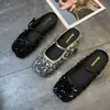 Zapatos Planos Slip-On Cuadrados con Lentejuelas Plateadas para Uso en Exteriores, Nuevos Zapatos Mary Jane Planos Primavera/Verano 2025, Artículo Popular de Celebridad de Internet