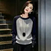 Nova Coleção de Outono 2026: Suéter de tricô com modelagem relaxada, blocos de cor e mangas raglan para mulheres, plus size, caimento solto, gola redonda, pulôver