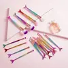 Set de Pinceles de Maquillaje Cola de Sirena, Mango con Escamas Degradadas, Brochas Cosméticas para Maquillaje de Rostro y Ojos, Múltiples Colores Disponibles